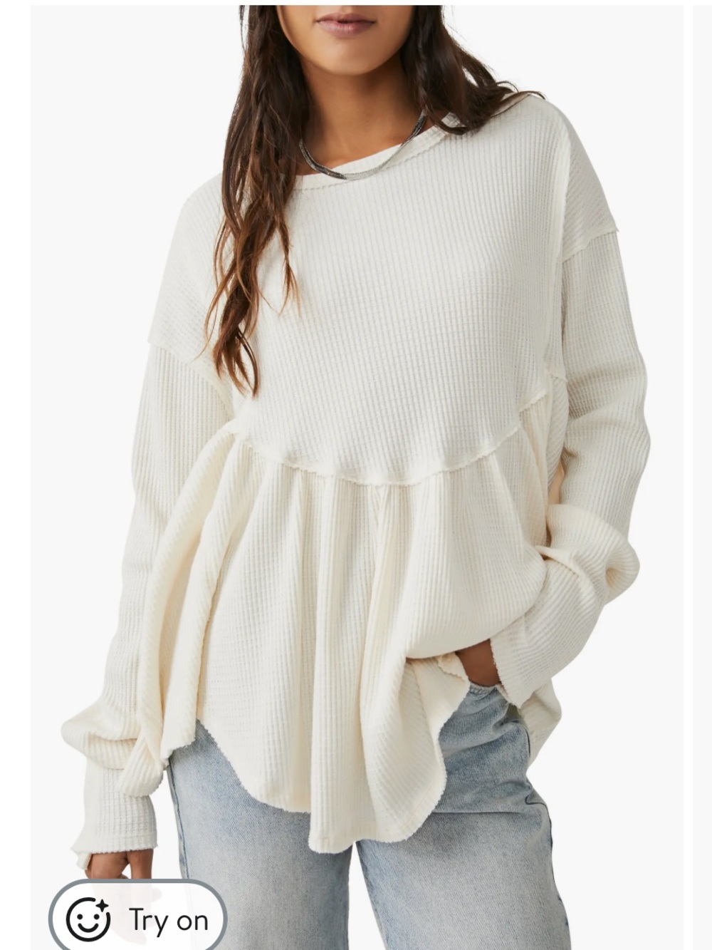 We The Free Off-White Waffle Knit Peplum Sweater